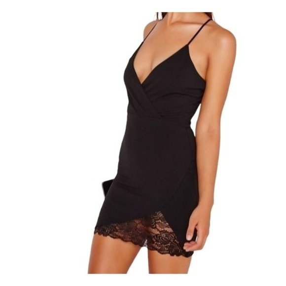 NWT Missguided Black Lace Peekaboo Mini Dress Size 4 - Picture 1 of 14